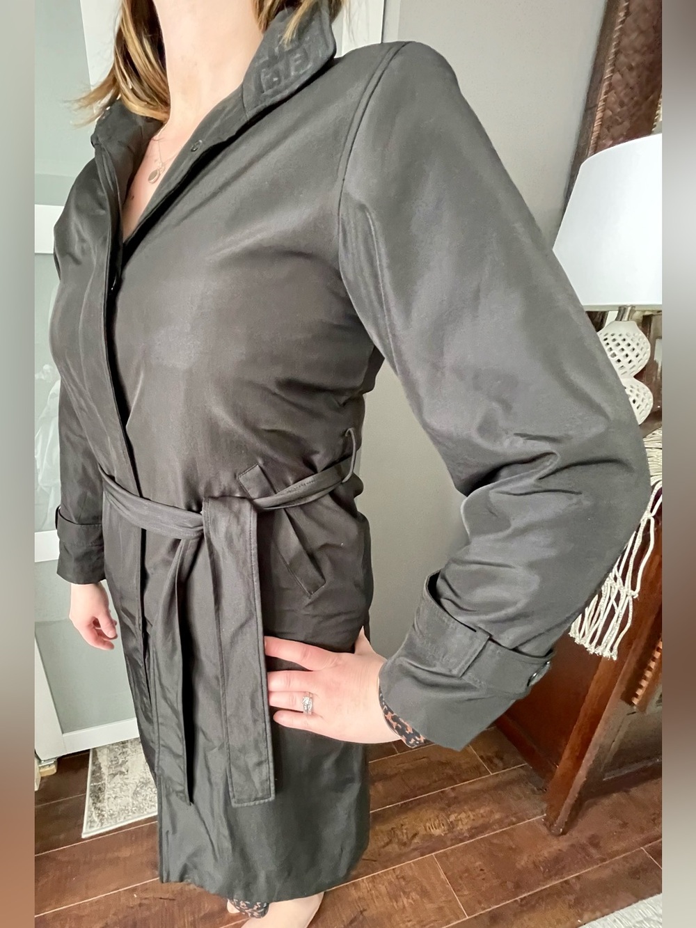 Fendi Silk Trench Coat with Zucca Silk Wool Blend Lining Vintage - Picture 4 of 17